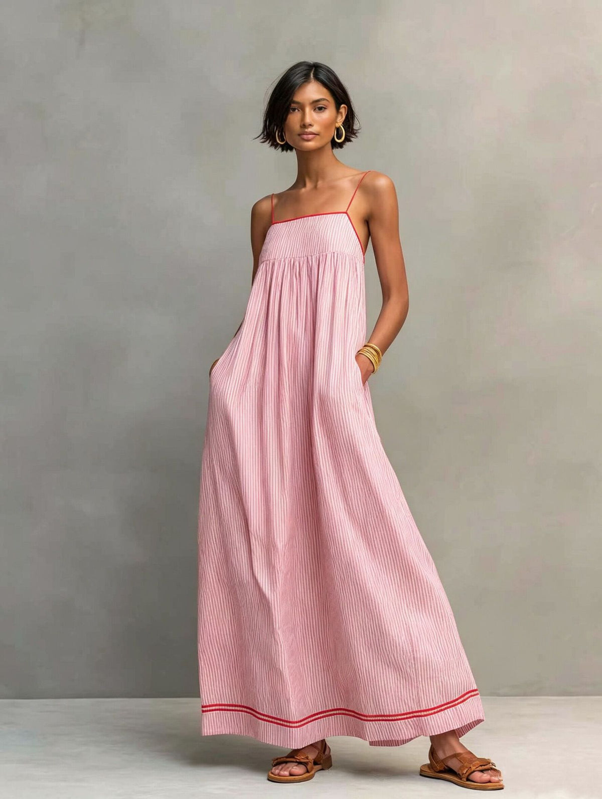 Sleeveless Striped Long Dress