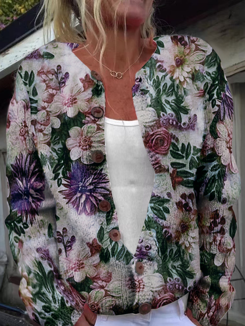 Womens 3D Printed Loose Cardigan