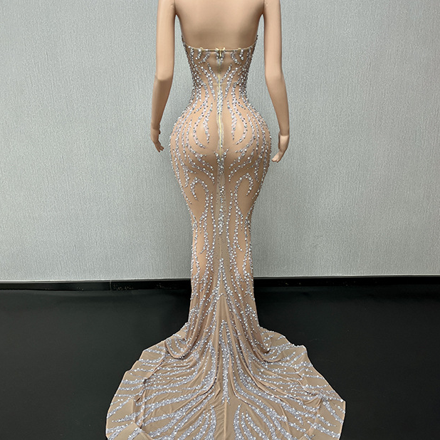 Elegant Strapless Diamond Evening Gown