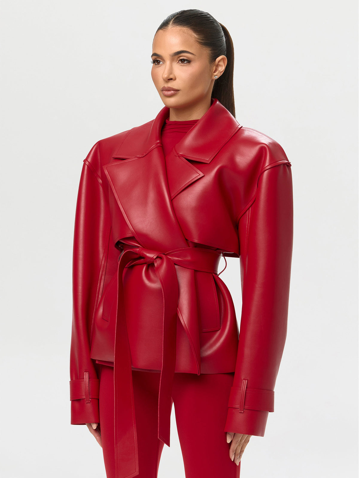 Classic Waist-Cinching PU Leather Jacket