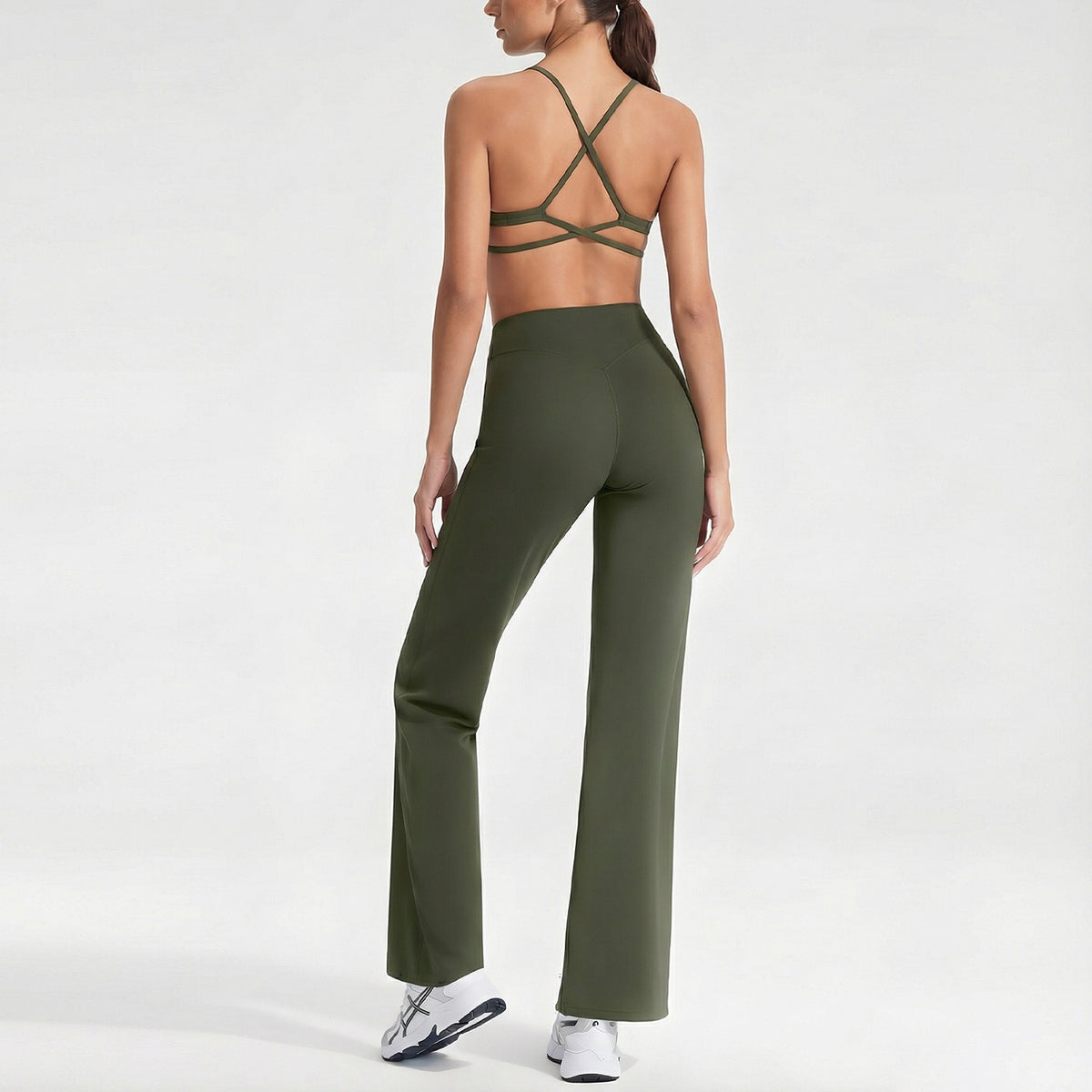 Women's sporty solid-color loose-fitting wide-leg yoga set