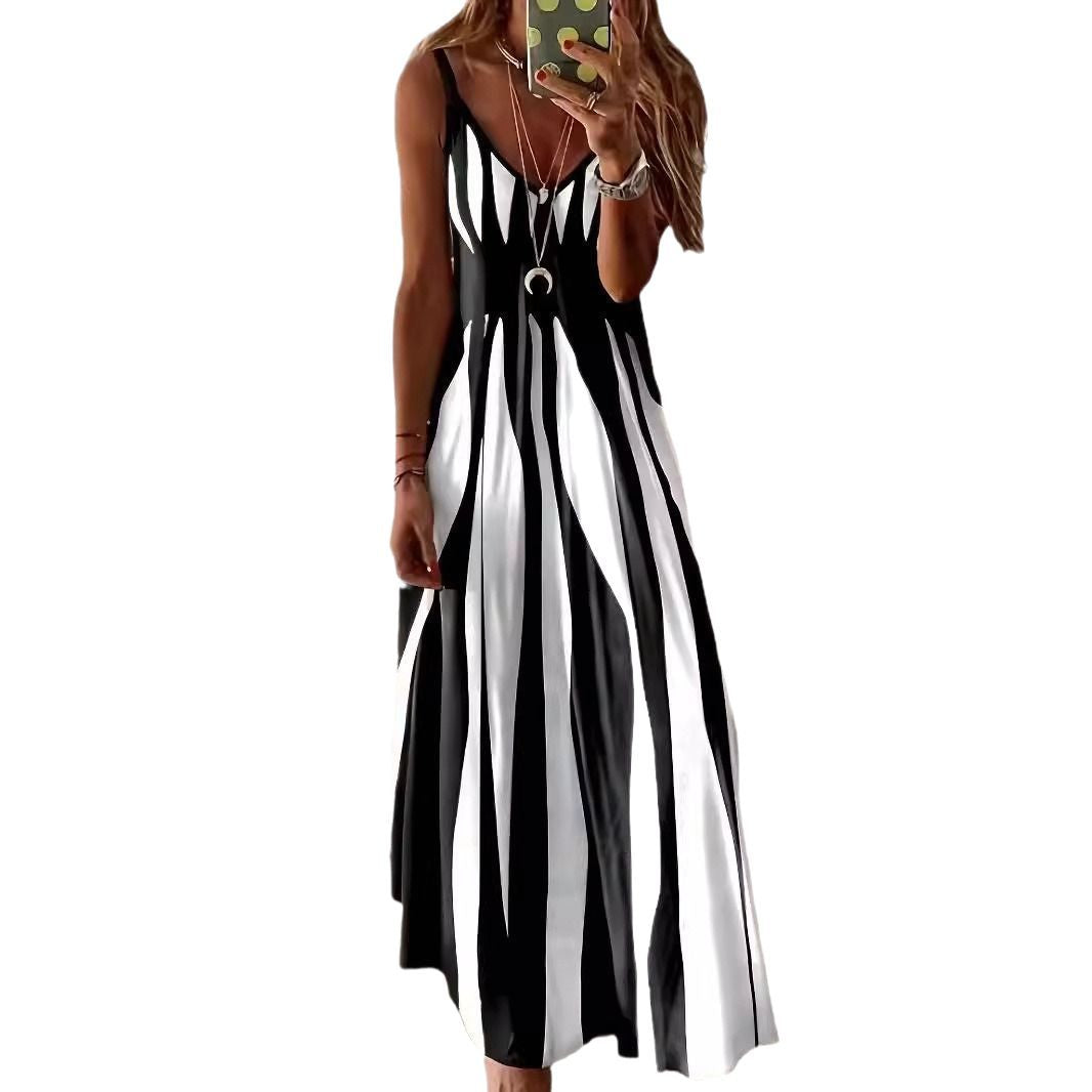 2025 Summer New European and American Style Amazon Explosions Casual Sling Printed V-Neck Sleeveless Dress dress