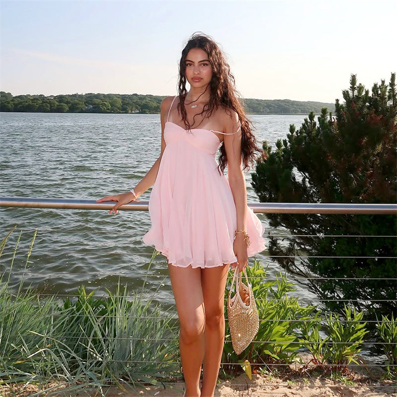 Chiffon Off-Shoulder Slip Dress