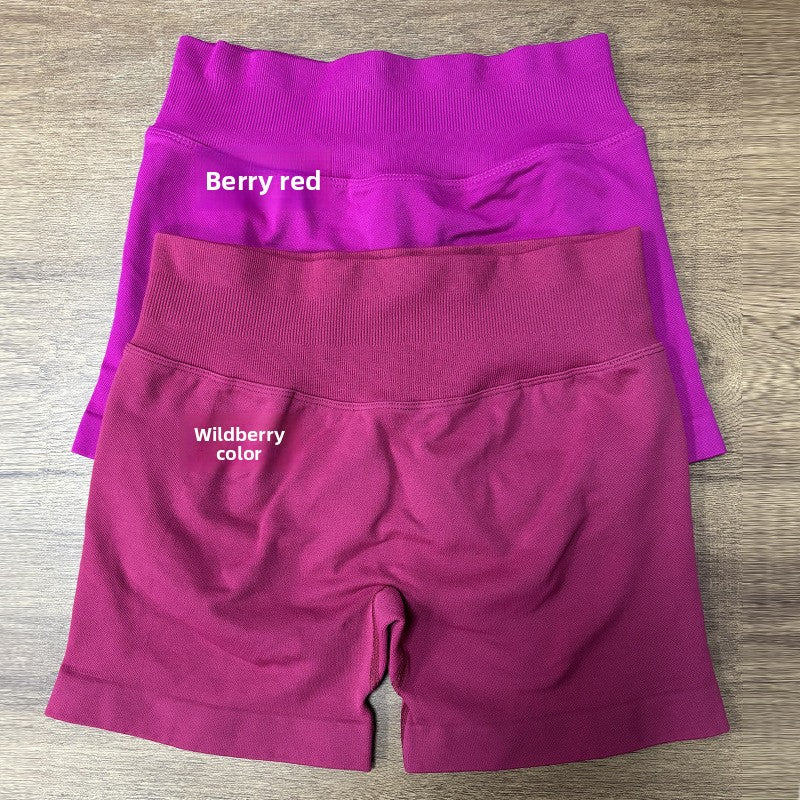 Seamless Knitted High Elastic Nylon Yoga Shorts with Waist Pleating and Hip Lift