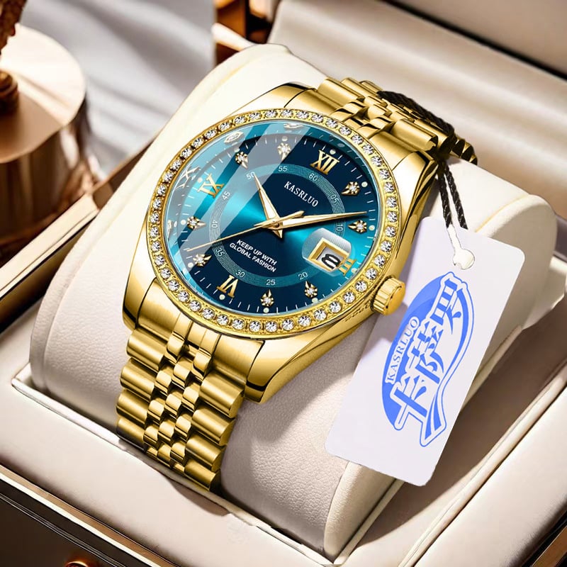 Roman Numerals Diamond Calendar Steel Band Watch