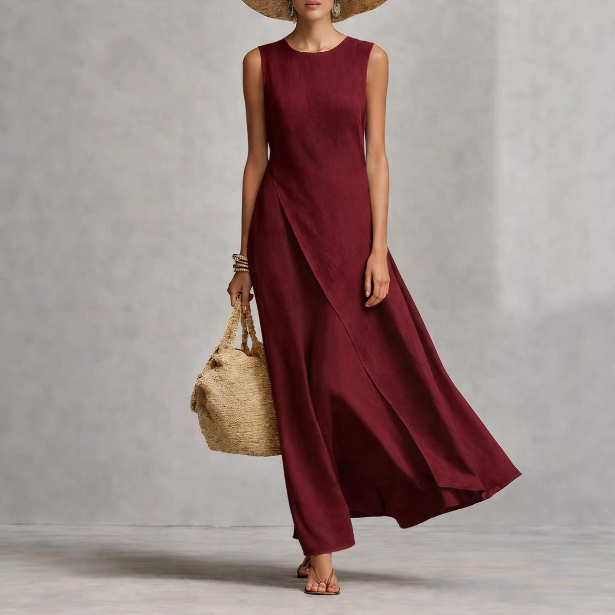 Sleeveless Asymmetrical Hem Cotton Linen Dress