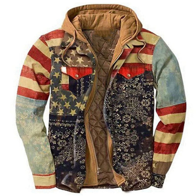 Mens Plaid Hooded Quilted Jacket