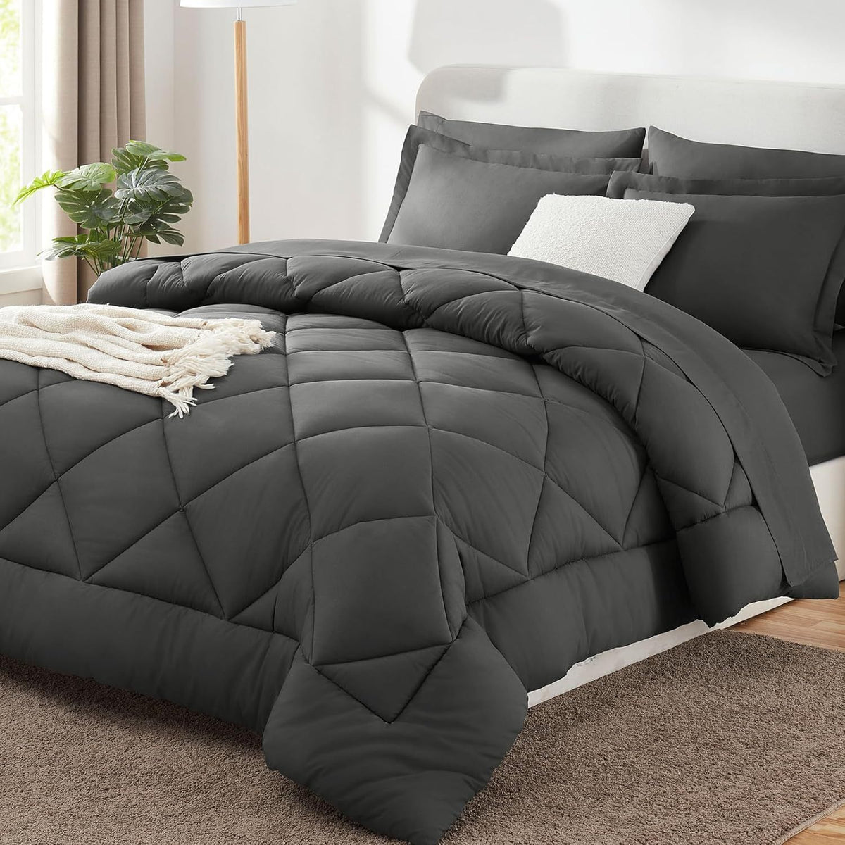 Three-Piece Quilted Solid-Color Bedding Set