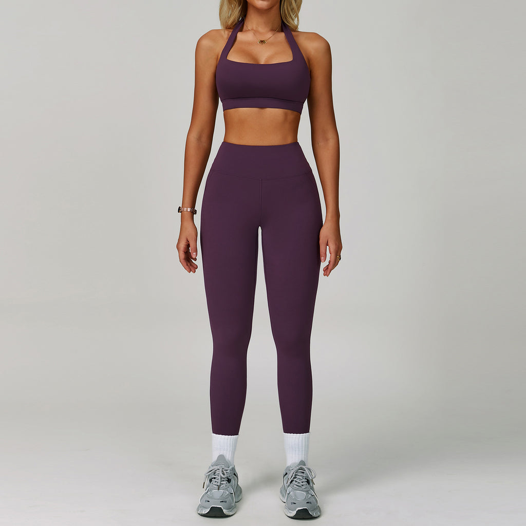 Womens Backless Yoga Fitness Set High-Intensity Sportswear