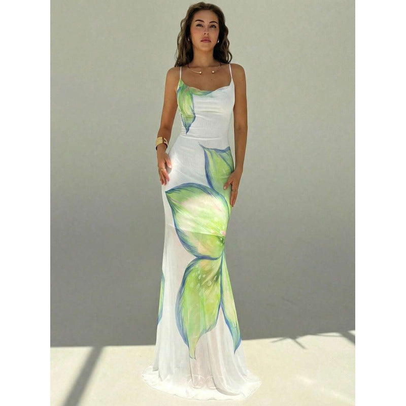 Gradient Print Backless Dress