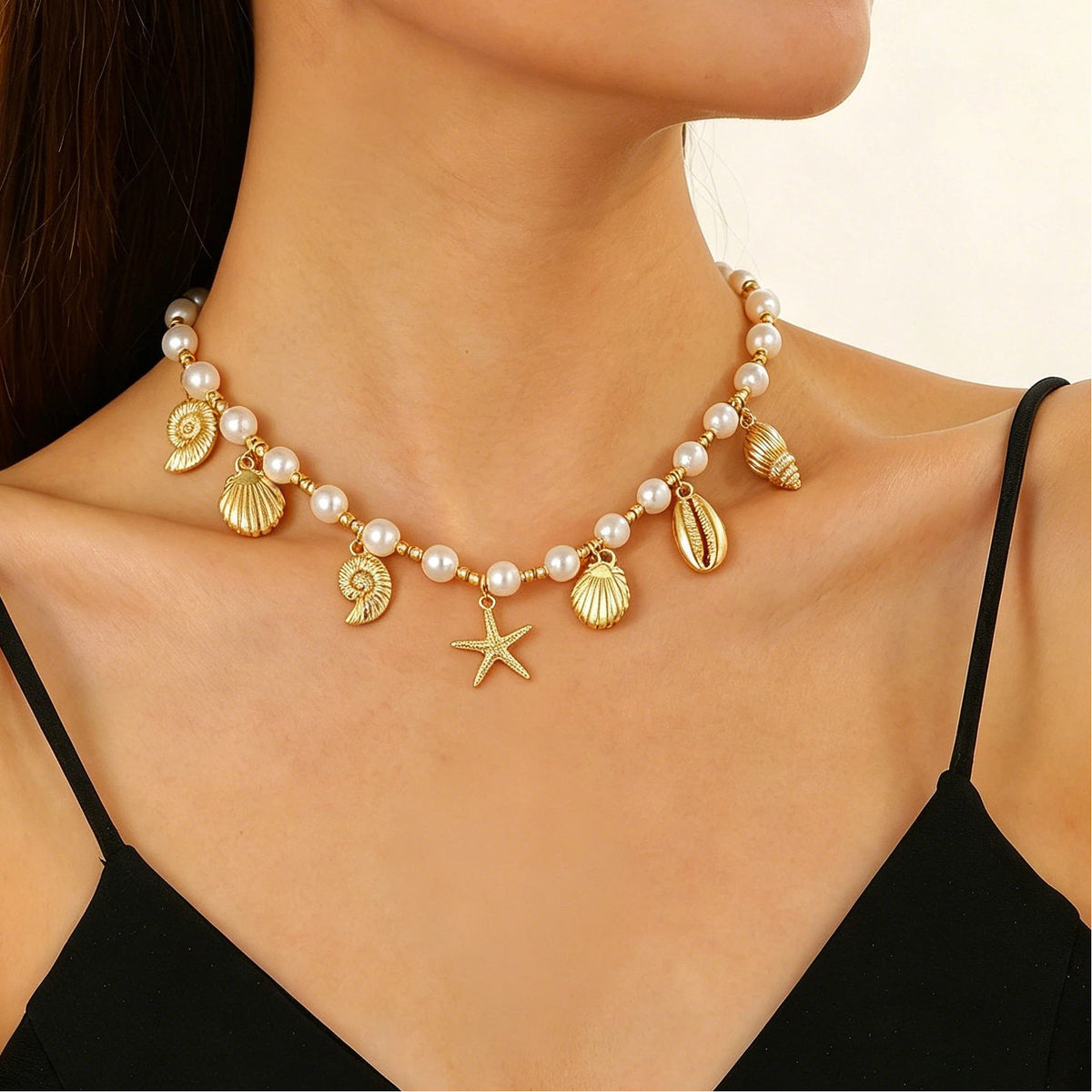 Layered Shell Pearl Starfish Pendant Bohemian Necklace