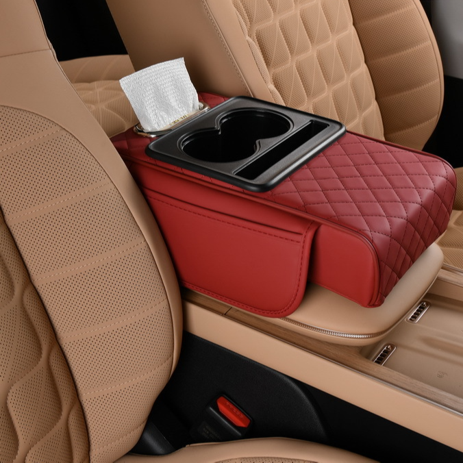 Universal Car Armrest Box Pad with Cup Holder and Tissue Storage