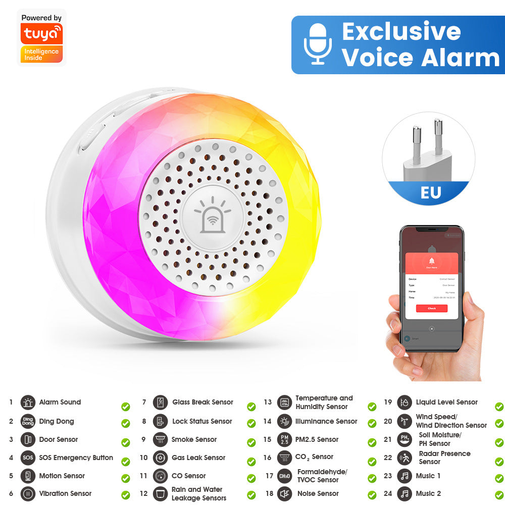 Tuya Smart WiFi Sound and Light Alarm Sensor with App Voice Control for Home Security