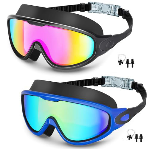 Large Frame Anti-Fog Swimming Goggles with Earplugs