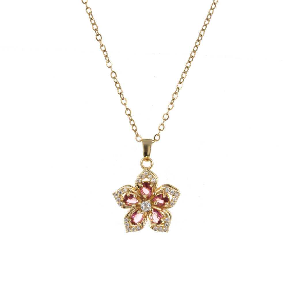 Rotating Bauhinia Flower Zircon Necklace