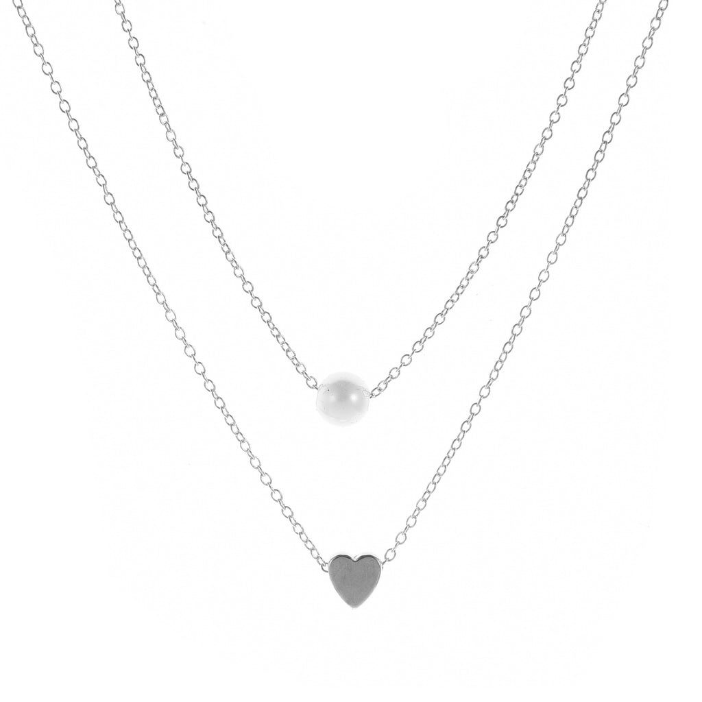 Double-Layer Heart Pendant Imitation Pearl Necklace