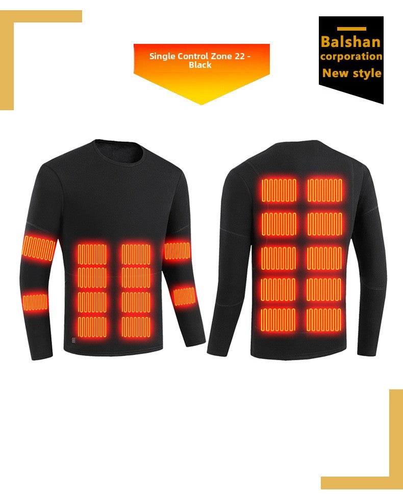 Electric Heated Long Sleeve Thermal Underwear Set Round Neck Ultra-Thick Cotton