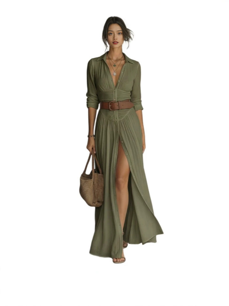 Womens Collared Shirt Dress with Belt