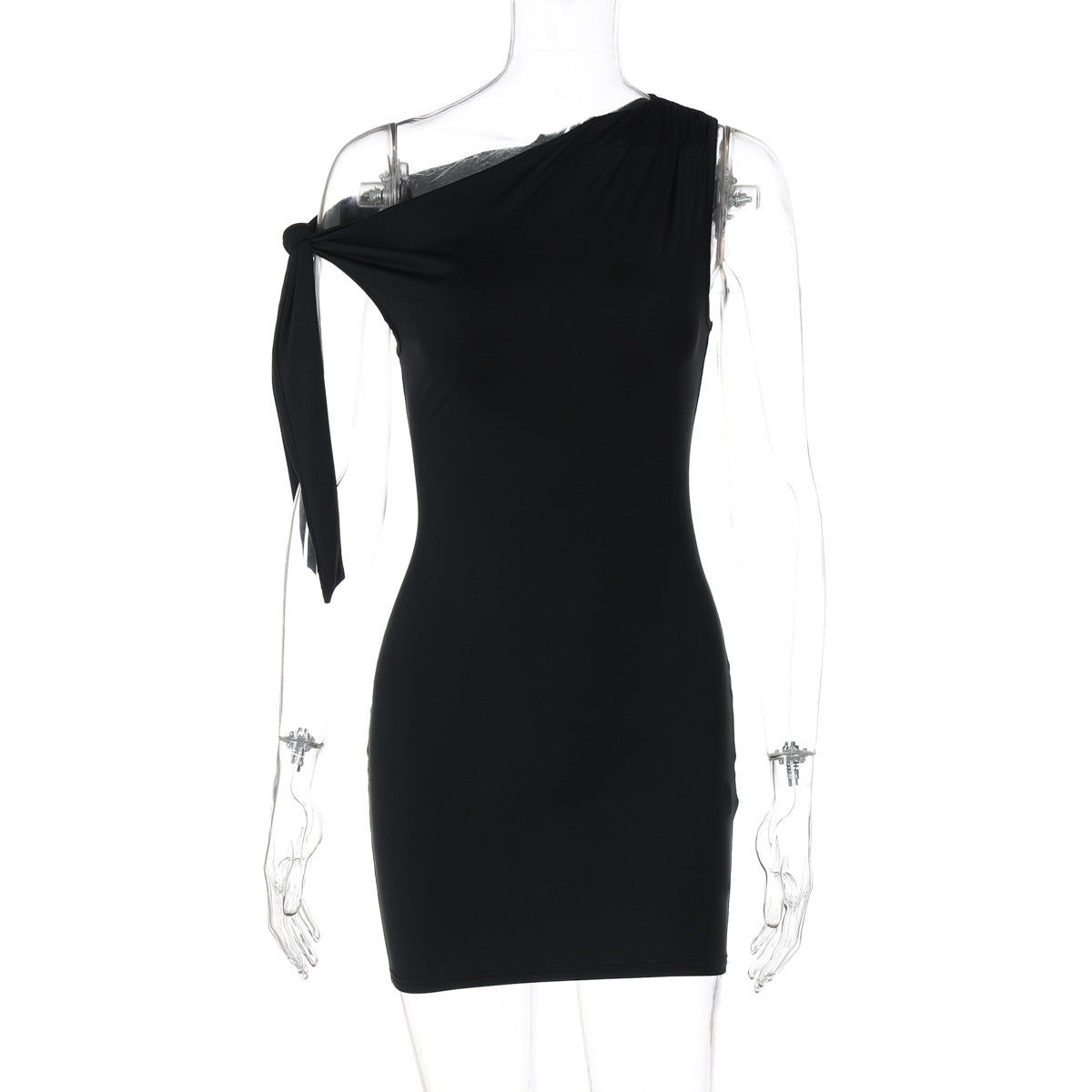 Single Shoulder Sleeveless Strap Detail Hip Hugging Short Dress