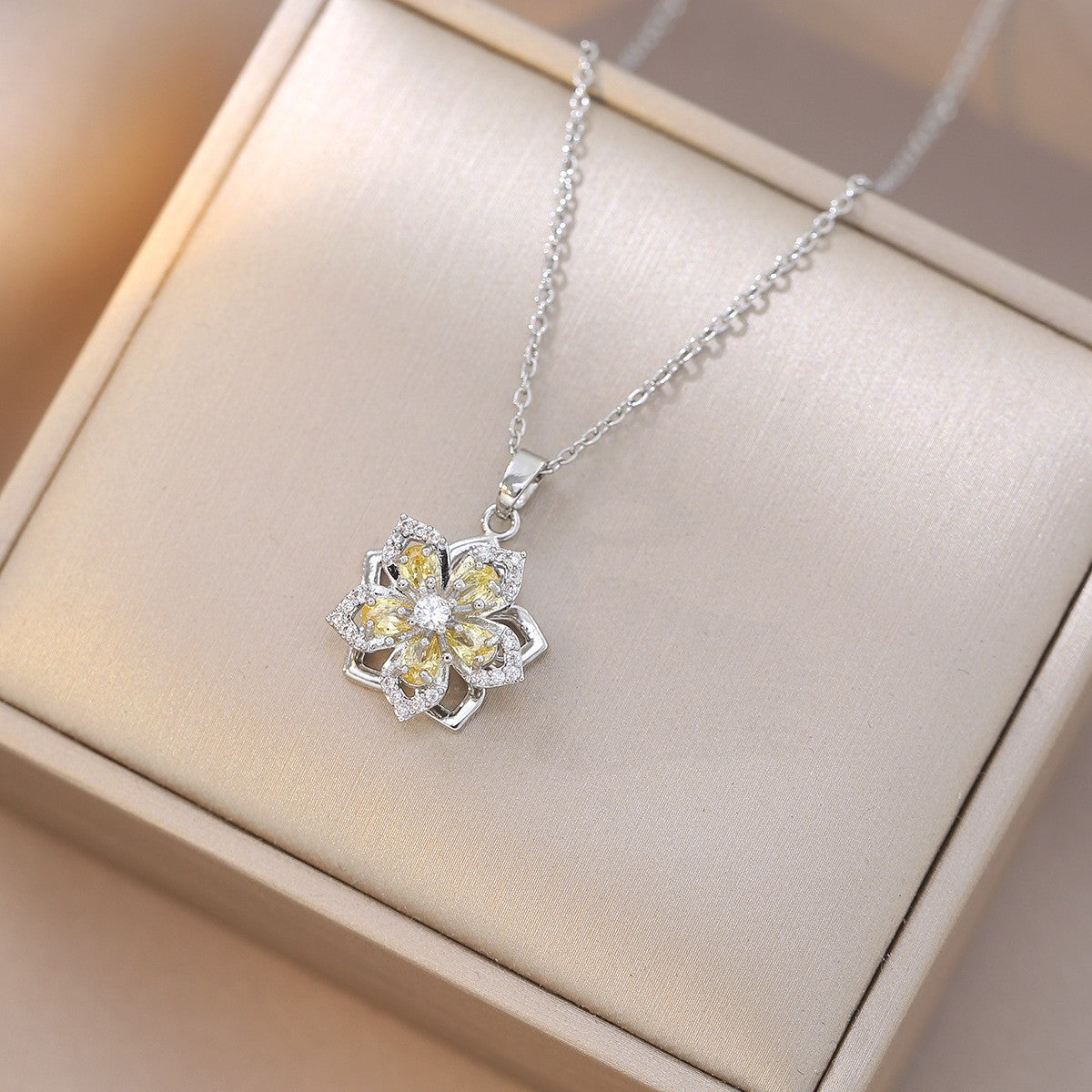 Rotating Bauhinia Flower Zircon Necklace