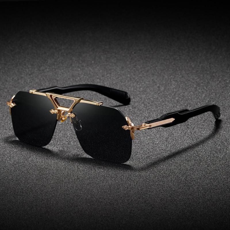 Metal Double Beam Large Frame UV Protection Sunglasses