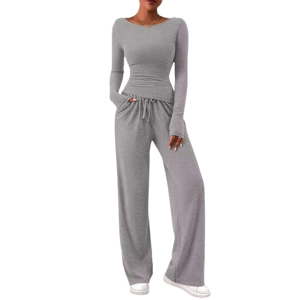 Women Asymmetric Long Sleeve T-Shirt and Wide Leg Pants Set