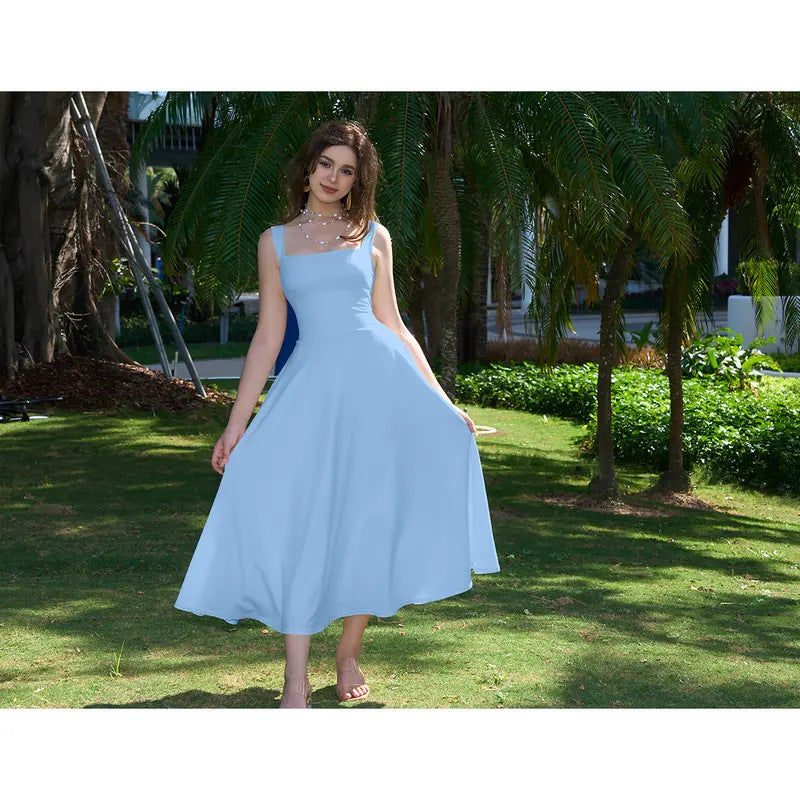 Elegant Sleeveless A-Line Dress with Adjustable Waist