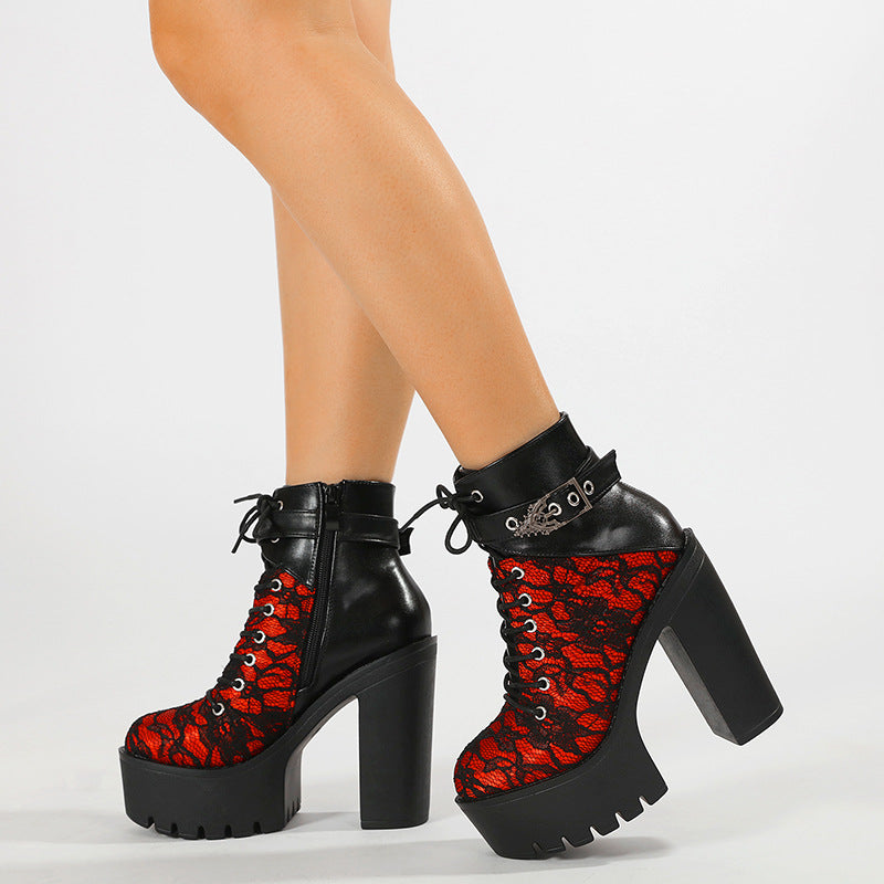 Vintage Lace Platform Ankle Boots