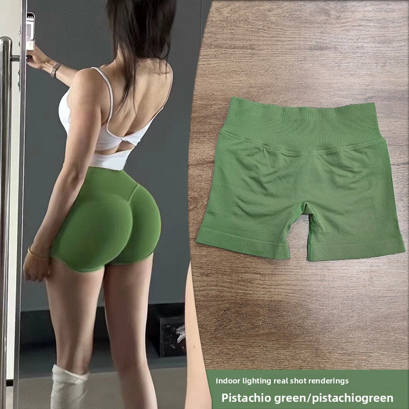 Seamless Knitted High Elastic Nylon Yoga Shorts with Waist Pleating and Hip Lift