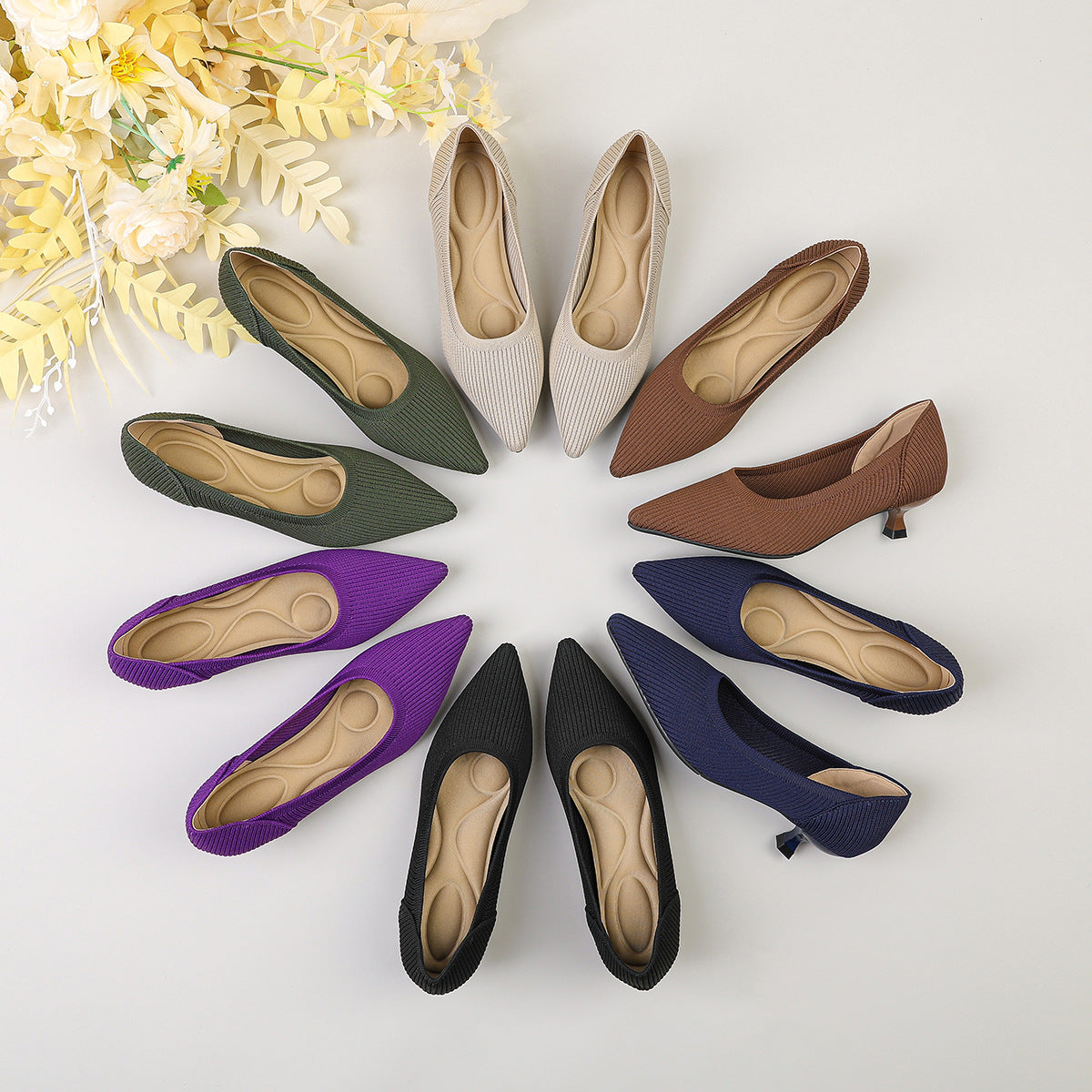 Womens Knitted Stiletto Pointed Toe Heels