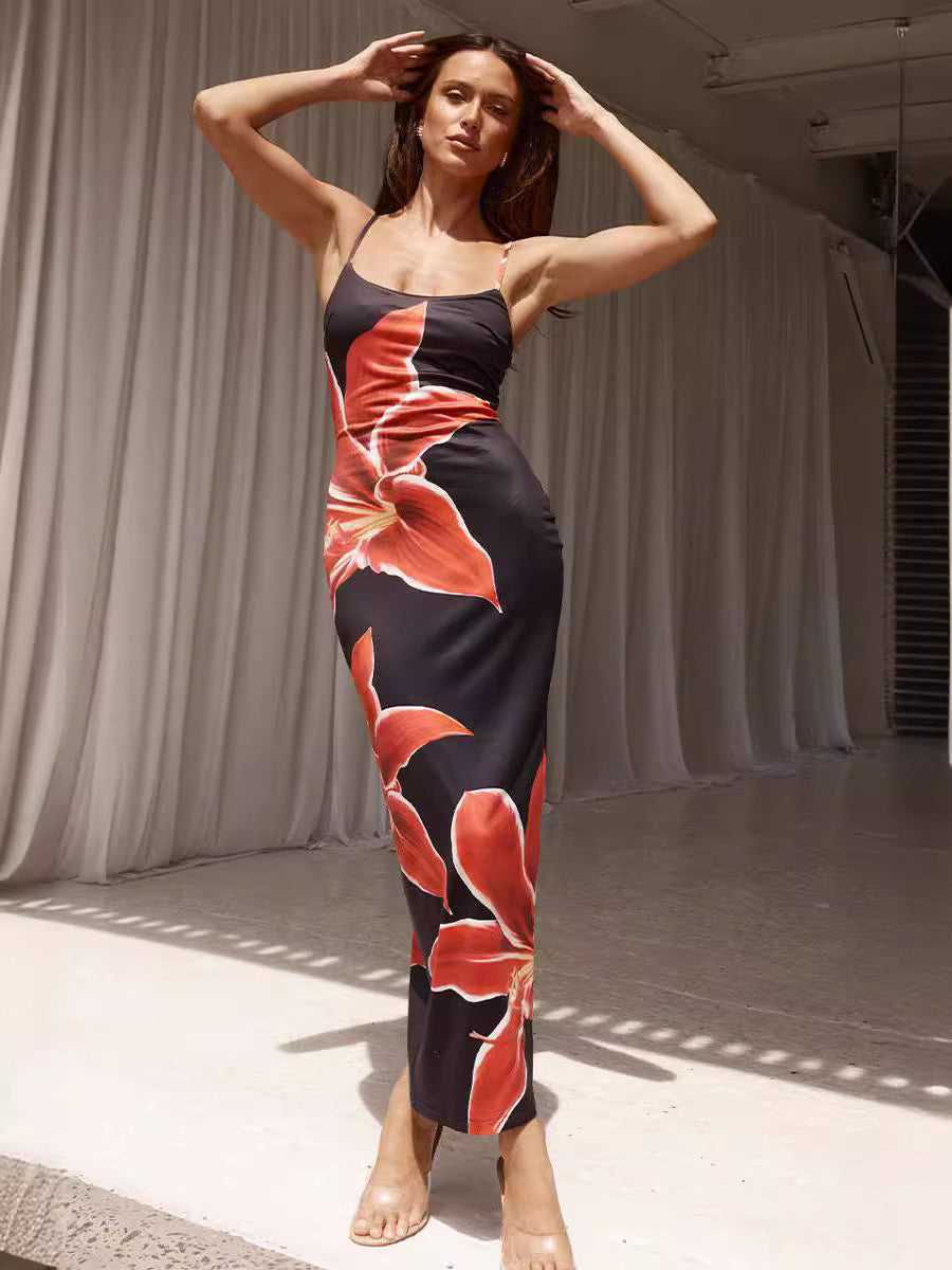 Floral Print Spaghetti Strap Long Dress