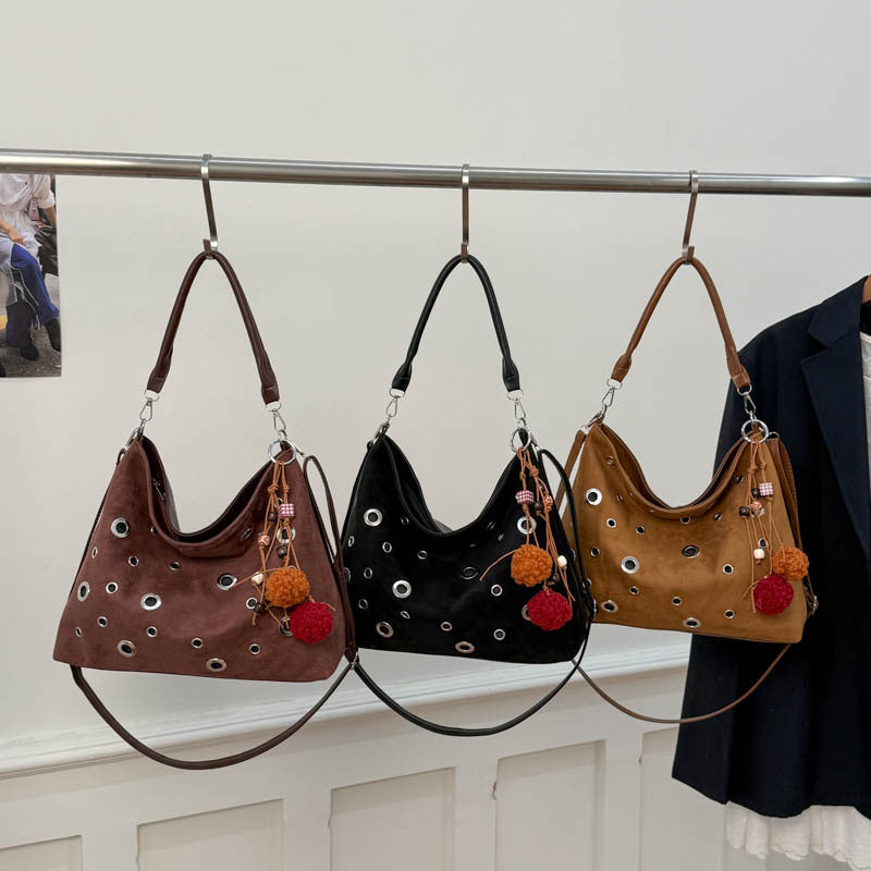 Retro Rivet Deerskin Embossed Shoulder Tote Bag