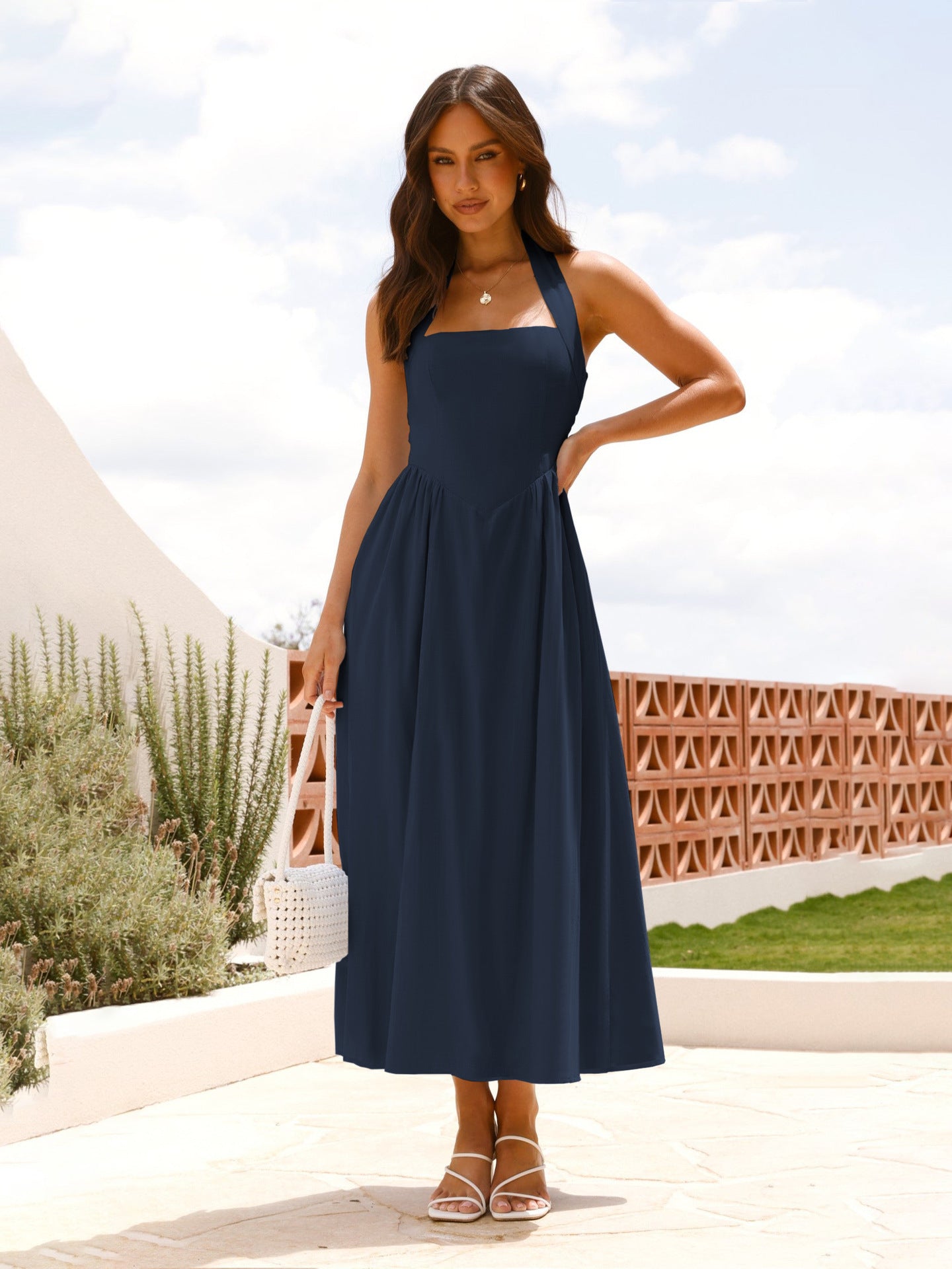 Elegant Square Neck Backless Dress
