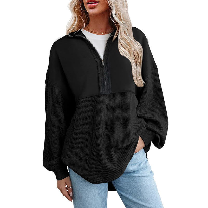 Womens Solid Color Lapel Sweatshirt
