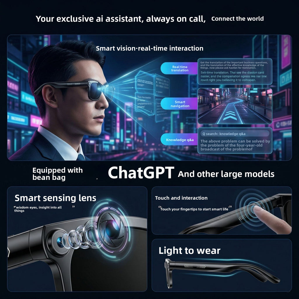 AI Smart Glasses with Camera and Bluetooth