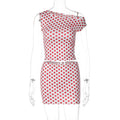 Sleeve Polo Dot Slim Fit Skirt Suit