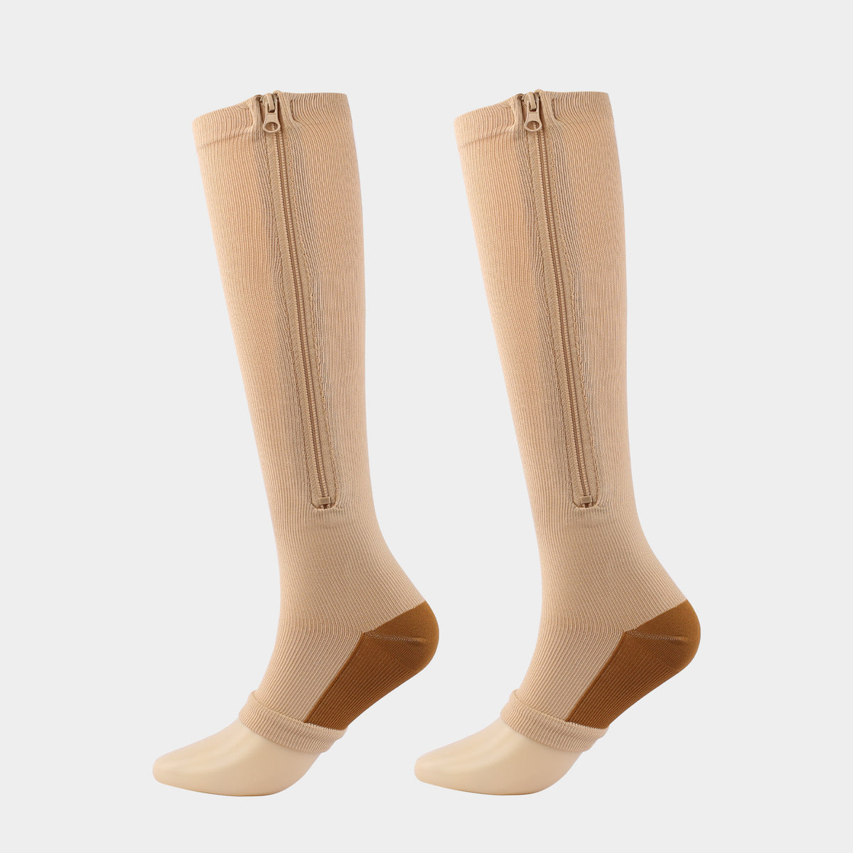 Sports Compression Socks with Zipper Nylon Elastic Mid-Calf
