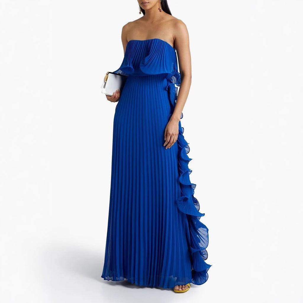 Pleated Wrap Flared Dress