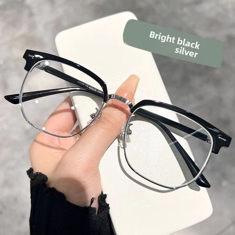 Retro Half-Frame Glasses with Anti-Blue Light Lenses