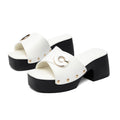 Womens Chunky Heel Open Toe Slippers