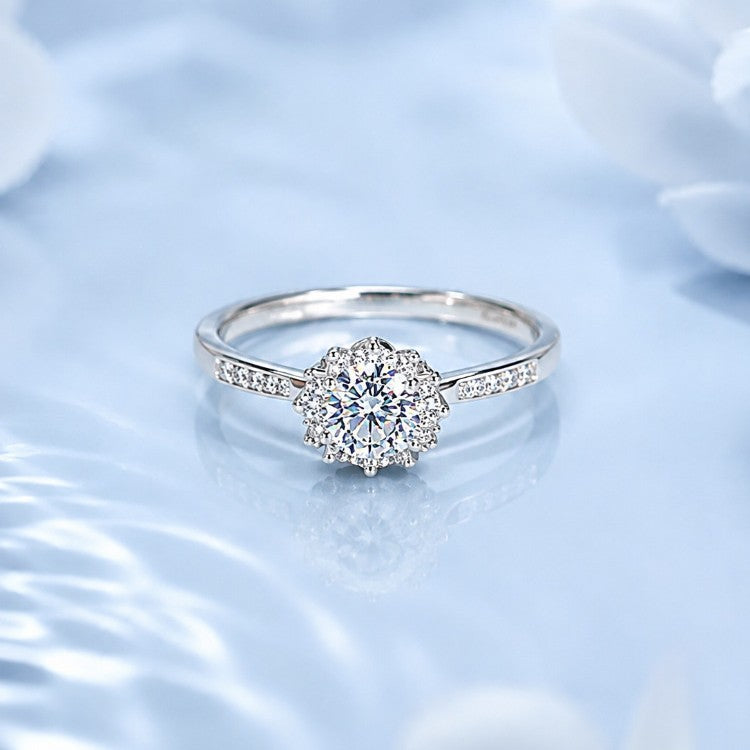 Floral Moissanite Silver Ring