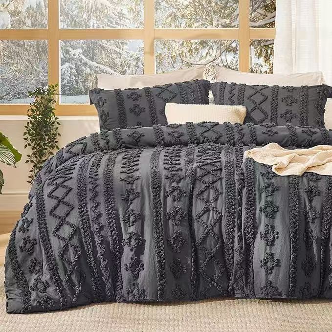 Brushed Solid Color Tufted Bohemian Bedding Set