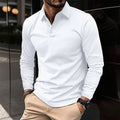 Mens Long Sleeve Solid Color Polo Shirt Casual Cotton Blend Button Down