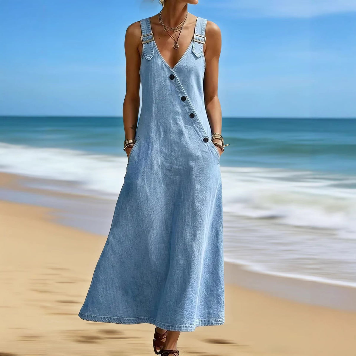 Womens Vintage Denim A-line Dress
