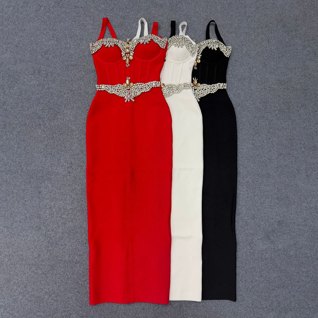 Strapless waist-cinching evening gown