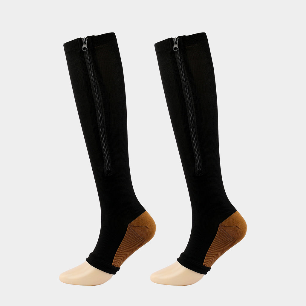 Sports Compression Socks with Zipper Nylon Elastic Mid-Calf