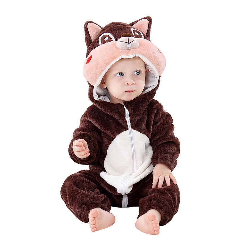 Animal Hooded Flannel Baby Jumpsuit
