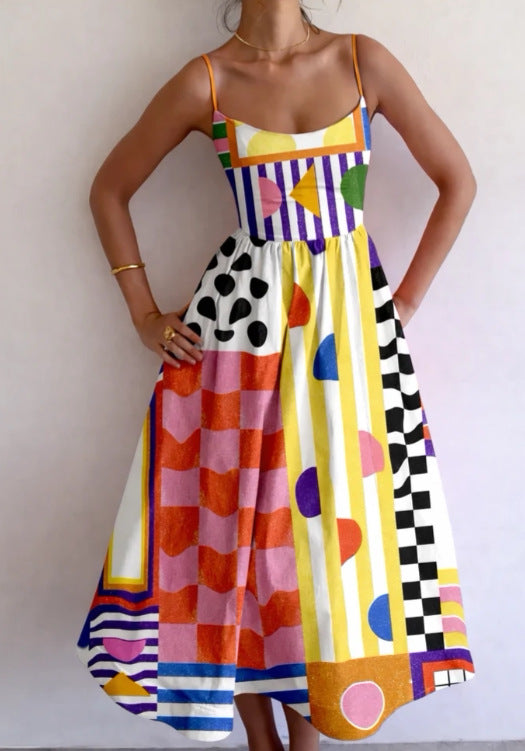 Womens Sleeveless Floral Print Shirt Collar Dress Long Dress