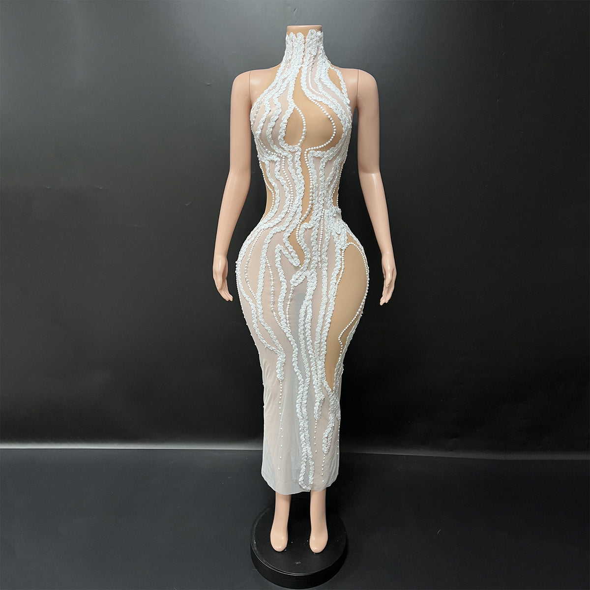 Elegant Pearl Embellished Spandex Dress