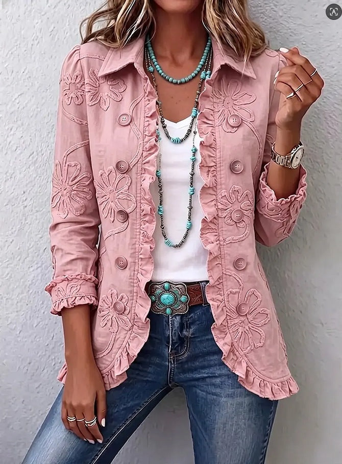 Women's Floral Print Slim-Fit Double-Breasted Jacket